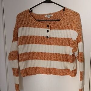 American Eagle Outfitters Orange and White Striped Sweater